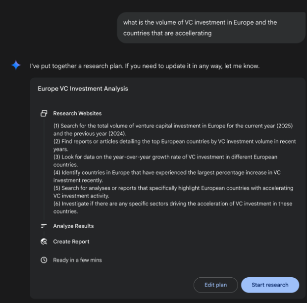 Google Deep Research 代理 generating an execution plan for using Google Search as a tool